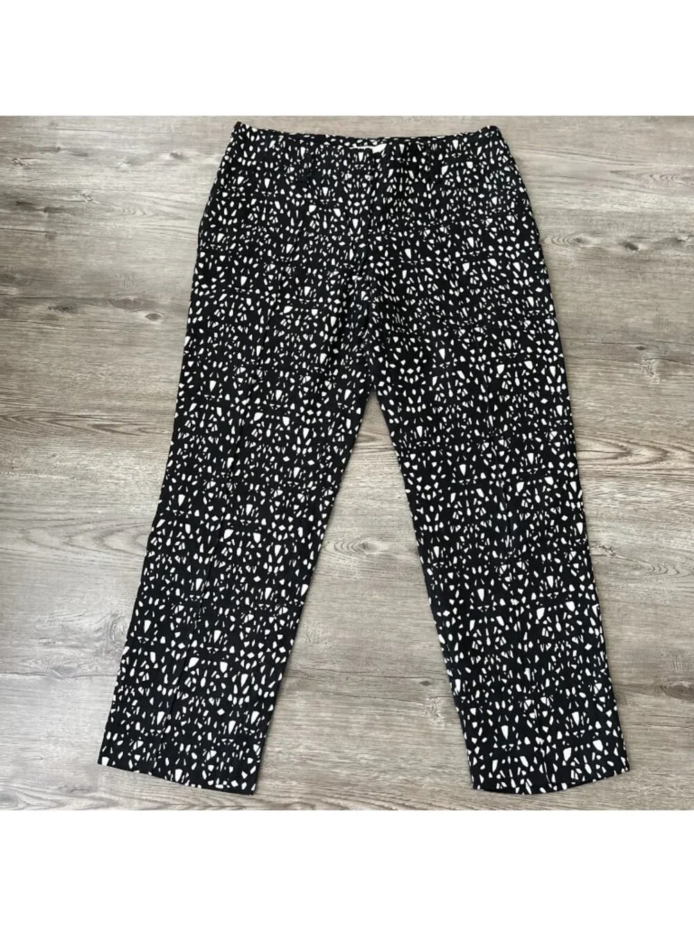 LOFT Marisa Fit Linen Ankle Pant Womens 2 Black Pattern